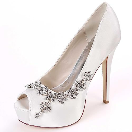 GOODIIDEA Hochzeitsschuhe für Braut mit hohen Absätzen, Plattform, Rhinestones, Abend-Party-Prom-Kleider-Schuhe in Satin für Damen von GOODIIDEA