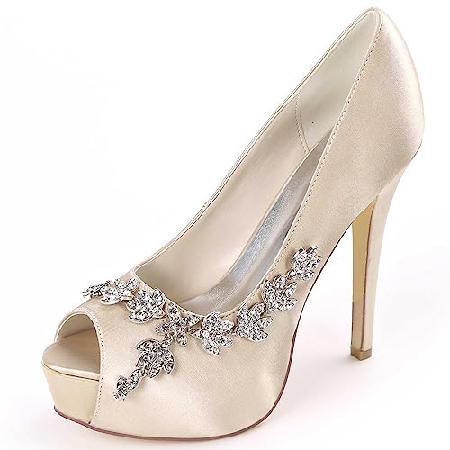 GOODIIDEA Hochzeitsschuhe für Braut mit hohen Absätzen, Plattform, Rhinestones, Abend-Party-Prom-Kleider-Schuhe in Satin für Damen von GOODIIDEA