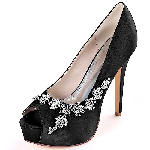 GOODIIDEA Hochzeitsschuhe für Braut mit hohen Absätzen, Plattform, Rhinestones, Abend-Party-Prom-Kleider-Schuhe in Satin für Damen von GOODIIDEA