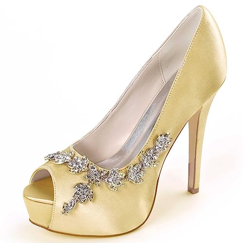 GOODIIDEA Hochzeitsschuhe für Braut mit hohen Absätzen, Plattform, Rhinestones, Abend-Party-Prom-Kleider-Schuhe in Satin für Damen von GOODIIDEA