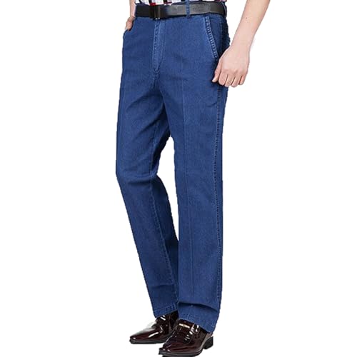 Men's High Waist Straight Cut Jeans, High Waist Pants for Men (Blue/Thick,32W) von GOOEIC