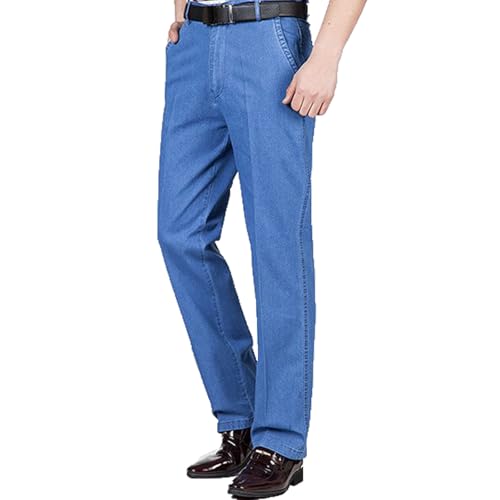 Men's High Waist Straight Cut Jeans, High Waist Pants for Men (Light Blue/Thick,33W) von GOOEIC