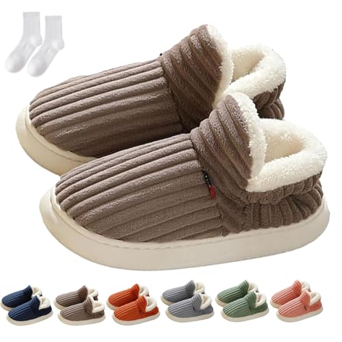 Pluffi The Cozy & Stylish Slipper, Pluffi Comfy Slippers, Fluffy Slippers Booties Men Women (Brown,11-11.5 Women/10-10.5 Men) von GOOEIC