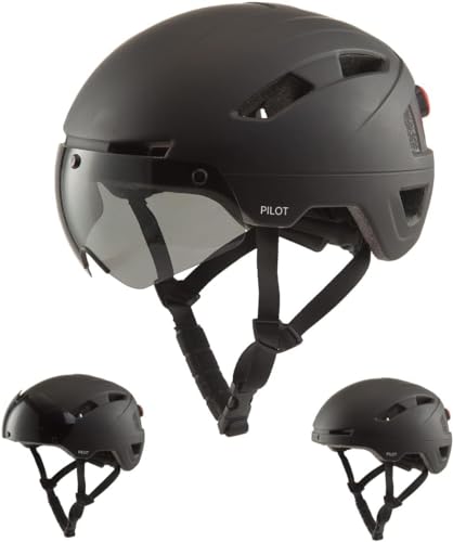 GOOFF Pilot S-Pedelec Helm in Schwarz - Schutz für schnelle E-Bike Fahrten – Fahrradhelm mit Visier und Licht – NTA 8776-zertifizierter Zweirat Helm für Damen und Herren - Velo Helm (Schwarz, L) von GOOFF