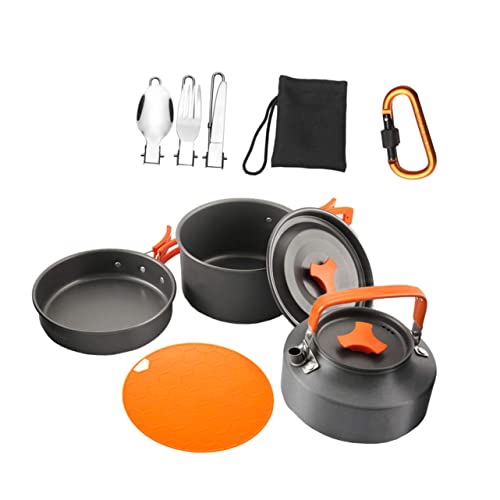 GOOHOCHY 1 Set Outdoor Camping Kochgeschirr Set Und Kochgeschirr Für 2 3 Personen Tragbar Faltbar Orange Ideal Für Camping Wandern Und Picknick von GOOHOCHY