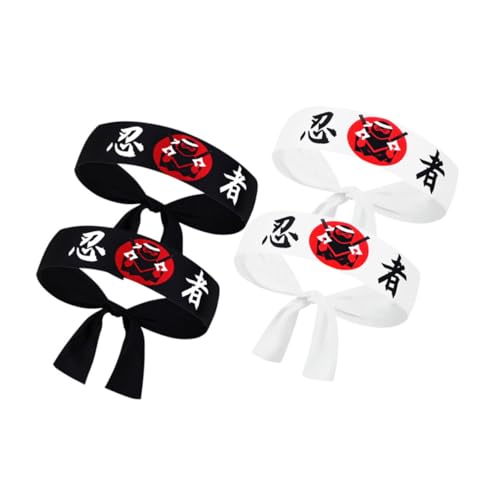 GOOHOCHY 4 Stück Kopftuch Mit Ninja-Print Koch-Stirnband Japanisches -Stirnband Hachimaki-Karate-Stirnband Karate-Bandana Bushido-Stirnband Wende-Krieger-Stirnband Polyester von GOOHOCHY