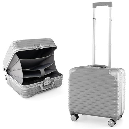 GOPLUS 16" Handgepäck mit Aluminiumrahmen, robuster Reisekoffer mit Laptopfach & 4 Universalräder, Hartschalenkoffer mit Teleskopgriff & TSA-Schloss, Silber GOPLUS 16" Handgepäck mit Aluminiumrahmen, robuster Reisekoffer mit Laptopfach & 4 Universalräder, Hartschalenkoffer mit Teleskopgriff & TSA-Schloss, Silber von GOPLUS