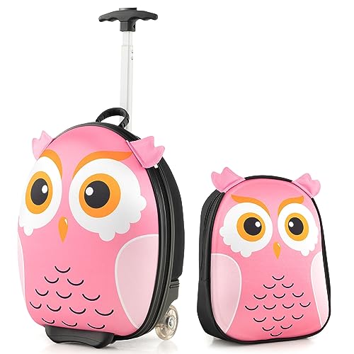 GOPLUS 2 TLG. Kinderkoffer mit Rucksack Kinder Reisekoffer Set Kinder Trolley Kinder Gepäck (Eule) von GOPLUS