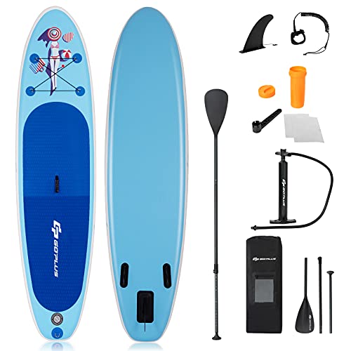 GOPLUS 305 x 76 x 15 cm SUP Paddelboard aufblasbares Surfboard Stand Up Paddel Board Set Surfbrett, mit Pumpe, Paddel und Rucksack, Farbwahl (Blau) von GOPLUS