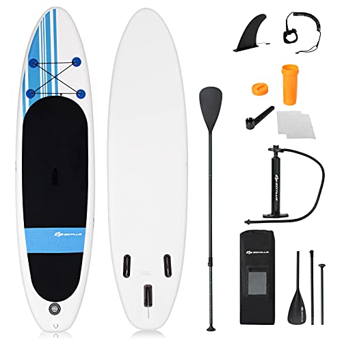 GOPLUS 305 x 76 x 15 cm SUP Paddelboard aufblasbares Surfboard Stand Up Paddel Board Set Surfbrett, mit Pumpe, Paddel und Rucksack, Farbwahl (Weiß + blau) von GOPLUS
