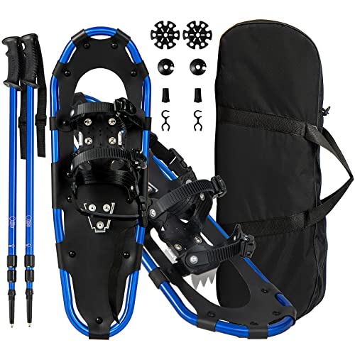 GOPLUS 53/63/76cm Schneeschuhe aus Alu-Legierung, 3 IN 1 Schneeschuhset mit Tragetasche & verstellbaren Wanderstöcken, Bergausrüstung Wandern für Schneeschuhtouren, Bergtouren, Trekking (76cm, Navy) von GOPLUS