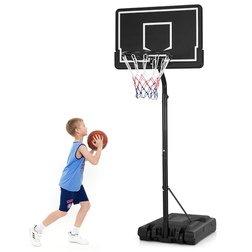 GOPLUS Basketballkorb Outdoor, Korbhöhe von 210 bis 260 cm verstellbar, Basketballkorb mit Ständer, Basketball Ständer tragbar mit Rollen, Basketball Hoop für Kinder und Jugendliche von GOPLUS