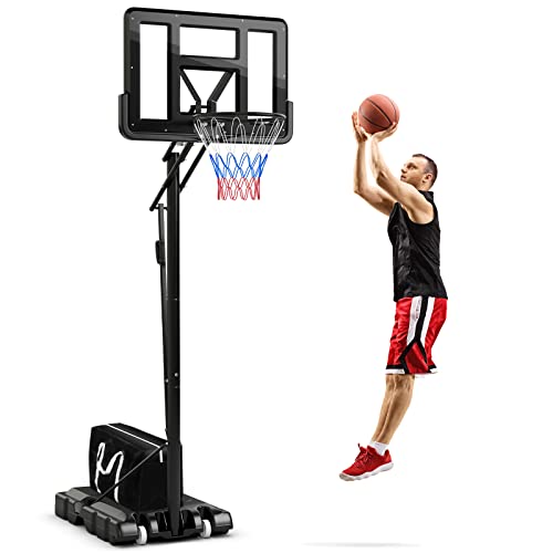 GOPLUS Basketballkorb Outdoor, Korbhöhe von 245 bis 305 cm verstellbar, Basketballkorb mit Ständer, Basketball Ständer tragbar mit Rollen, Basketball Hoop für Jugendliche und Erwachsene von GOPLUS