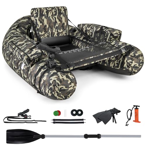 GOPLUS Bellyboat, Belly Boat bis 150 kg belastbar, aufblasbares Schlauchboot zum Angeln mit Paddel, Pumpe, Fischlineal & 2 Schultergurten, 146 x 109 x 44 cm, Camouflage GOPLUS Bellyboat, Belly Boat bis 150 kg belastbar, aufblasbares Schlauchboot zum Angeln mit Paddel, Pumpe, Fischlineal & 2 Schultergurten, 146 x 109 x 44 cm, Camouflage von GOPLUS