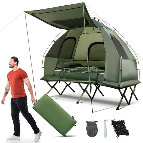 GOPLUS Feldbett mit Zelt für 2 Personen, 5 in 1 Campingzelt wasserdicht mit Sonnenschutz, Luftmatratze, Kissen, Schlafsack & Tragetasche, Campingliege Campingbett zum Wandern und Picknick GOPLUS Feldbett mit Zelt für 2 Personen, 5 in 1 Campingzelt wasserdicht mit Sonnenschutz, Luftmatratze, Kissen, Schlafsack & Tragetasche, Campingliege Campingbett zum Wandern und Picknick von GOPLUS