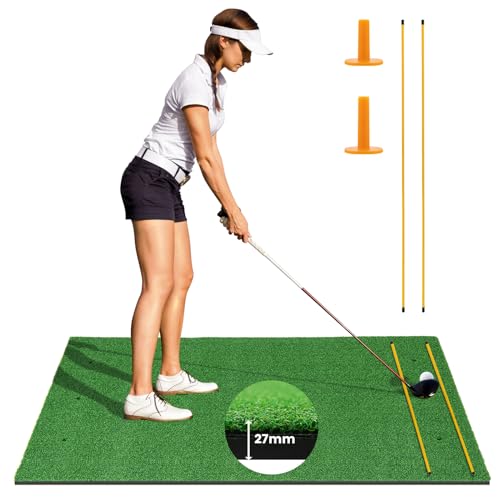 GOPLUS Golf Abschlagmatte, 152x92 cm / 152x117 cm Golf Übungsmatte mit 2 Ausrichtungsstäben & 2 Golf Tees, Golf Trainingsmatte für für Golfliebhaber & Anfänger, drinnen & draußen von GOPLUS