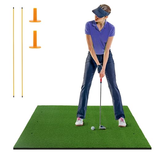 GOPLUS Golf Abschlagmatte, 152x92 cm / 152x117 cm Golf Übungsmatte mit 2 Ausrichtungsstäben & 2 Golf Tees, Golf Trainingsmatte für für Golfliebhaber & Anfänger, drinnen & draußen von GOPLUS