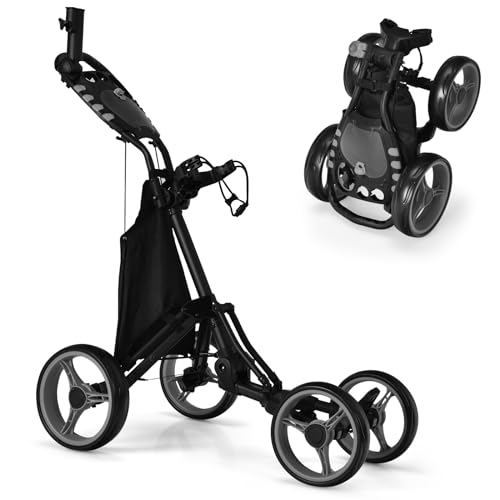 GOPLUS Golf Trolley, Golftrolley 4 Rad mit Verstellbarer Griff, Fußbremse, Golfwagen klappbar mit Scorecard-, Schirm- und Getränkehalter & Aufbewahrungstasche/Kühltasche, Golfcaddy Golf Push Cart GOPLUS Golf Trolley, Golftrolley 4 Rad mit Verstellbarer Griff, Fußbremse, Golfwagen klappbar mit Scorecard-, Schirm- und Getränkehalter & Aufbewahrungstasche/Kühltasche, Golfcaddy Golf Push Cart von GOPLUS