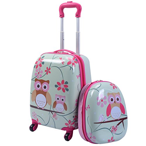 GOPLUS Kinderkoffer 2 TLG. mit Rucksack Kinder Reisekoffer Set Kinder Trolly Kinder Gepäck (Eule) von GOPLUS