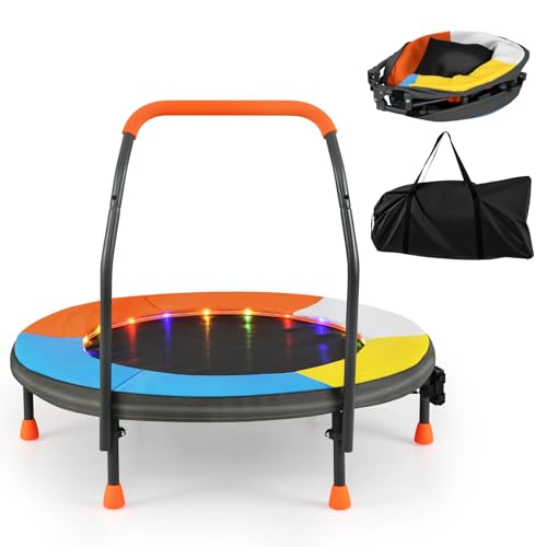 GOPLUS Ø90cm Kindertrampolin, Mini Trampolin mit LED-Lichtern, Schaumstoffgriff, Sicherheitspolster & rutschfesten Füßen, Indoor Fitness Trampolin für Kinder von 3-6 Jahren GOPLUS Ø90cm Kindertrampolin, Mini Trampolin mit LED-Lichtern, Schaumstoffgriff, Sicherheitspolster & rutschfesten Füßen, Indoor Fitness Trampolin für Kinder von 3-6 Jahren von GOPLUS