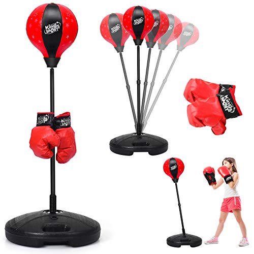 GOPLUS Punchingball, Höhenverstellbarer Standbox 81-123,5 cm, Punch Boxen Set inkl. Boxhandschuhe und Handpumpe, Basis zum Befüllen mit Wasser oder Sand, Boxsack für Kinder über 3 Jahren von GOPLUS