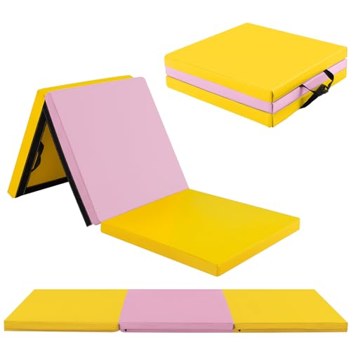 GOPLUS Weichbodenmatte, 180 x 60 x 5 cm Yogamatte rutschfest mit Klettverschlüssen & Tragegriffen, Gymnastikmatte klappbar aus Kunstleder, Turnmatte zum Trainieren von Gymnastik & Yoga (Gelb + Rosa) GOPLUS Weichbodenmatte, 180 x 60 x 5 cm Yogamatte rutschfest mit Klettverschlüssen & Tragegriffen, Gymnastikmatte klappbar aus Kunstleder, Turnmatte zum Trainieren von Gymnastik & Yoga (Gelb + Rosa) von GOPLUS