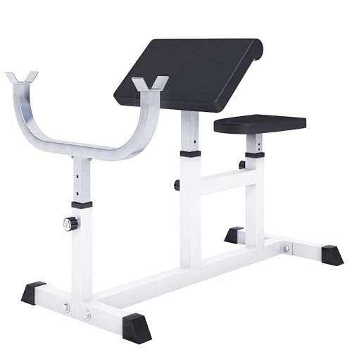 GORILLA SPORTS® Curlbank - 96 x 65 x 83-103 cm, bis 200 kg Belastbar, Sitz, Curlpult und Hantelablage 5-fach verstellbar, Rutschfesten Füßen - Curl Hantelbank, Scottbank, Bizepsbank, Curl-Maschine von GORILLA SPORTS