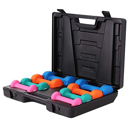 GORILLA SPORTS® Gymnastikhanteln Set - 10kg Gewichte mit Koffer, 2x0,5kg, 2x1kg, 2x1,5kg, 2x2kg, rutschfeste, Neopren - Hantelset, Kurzhanteln Set, Aerobic Dumbbells, Krafttraining, Fitness von GORILLA SPORTS