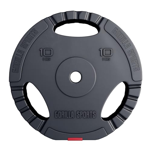 GORILLA SPORTS® Hantelscheiben - Einzeln/Set, 1,25kg, 2,5kg, 5kg, 10kg, 15kg, 17,5kg, 27,5kg, 30kg Gewichte, 30/31mm Bohrung, Tri-Grip, Kunststoff - Gewichtsscheiben, Hantelscheiben-Set von GORILLA SPORTS