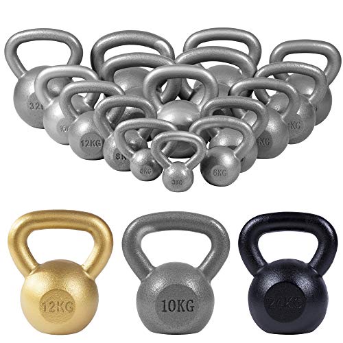 GORILLA SPORTS® Kettlebell - 2 bis 32 kg Gewichte, Einzeln/Set, Gusseisen, Bodenschonend, Silber oder Schwarz - Kugelhantel, Schwunghantel, Kugelgewicht, Rundgewicht, Krafttraining von GORILLA SPORTS