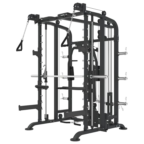 GORILLA SPORTS® Kraftstation - Multifunktionale, Power Rack mit 50mm Stange, Butterfly, Latzug mit Kabelzuggriffen, Klimmzug, Dip Griffe, T-Bar, bis 300 kg - Fitnessstation, Smith Machine, Multi-Gym von GORILLA SPORTS