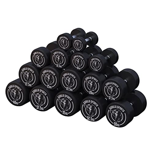 GORILLA SPORTS® Kurzhanteln - Einzeln / 2er Set, von 2,5 bis 40 kg Gewichte, Gummi, Gusseisen Kern, rutschfeste, gerändelte Griffe, Schwarz - Rundhanteln, Hantelset, Kurzhantelset, Dumbbells von GORILLA SPORTS