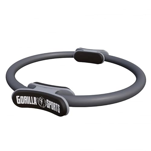 GORILLA SPORTS® Pilates Ring - Ø 36cm, Doppelgriff, Übungen + Tasche, gepolstert, Rutschfester, Superleichter, aus Gummi, Farbwahl - Pilates Circle, Widerstandsring, Yoga, Fitness, Oberschenkeltrainer von GORILLA SPORTS