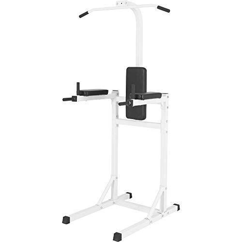 GORILLA SPORTS® Power Tower - Multifunktional, Klimmzugstange, Dip-Station, Pull & Chin Up, Schwarz/Weiß - Kraftstation für Zuhause, Klimmzugstation, Kraftturm, Trainingsgerät, Fitness, Krafttraining von GORILLA SPORTS