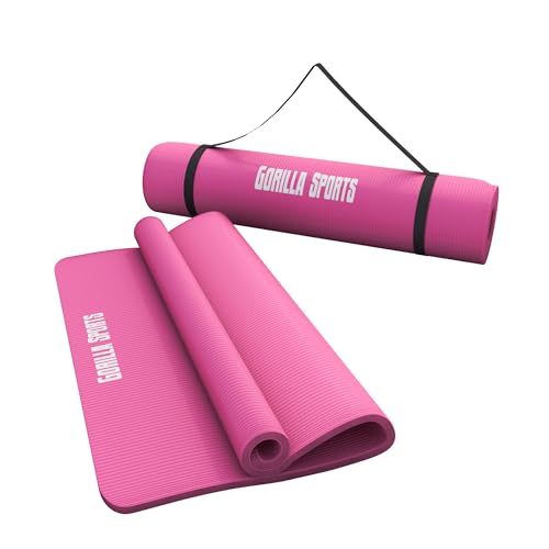 GORILLA SPORTS® Yogamatte - 190x60x1,5 cm oder 190x100x1,5 cm, mit Tragegurt, Phthalatfrei, Rutschfest, Farbwahl - Gymnastikmatte, Fitnessmatte, Sportmatte, Trainingsmatte, Übungsmatte von GORILLA SPORTS