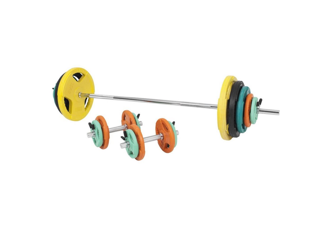 GORILLA SPORTS Hantel-Set 100 kg, Langhantelstange 170 cm, Kurzhanteln, 30mm, Gusseisen gummiert von GORILLA SPORTS