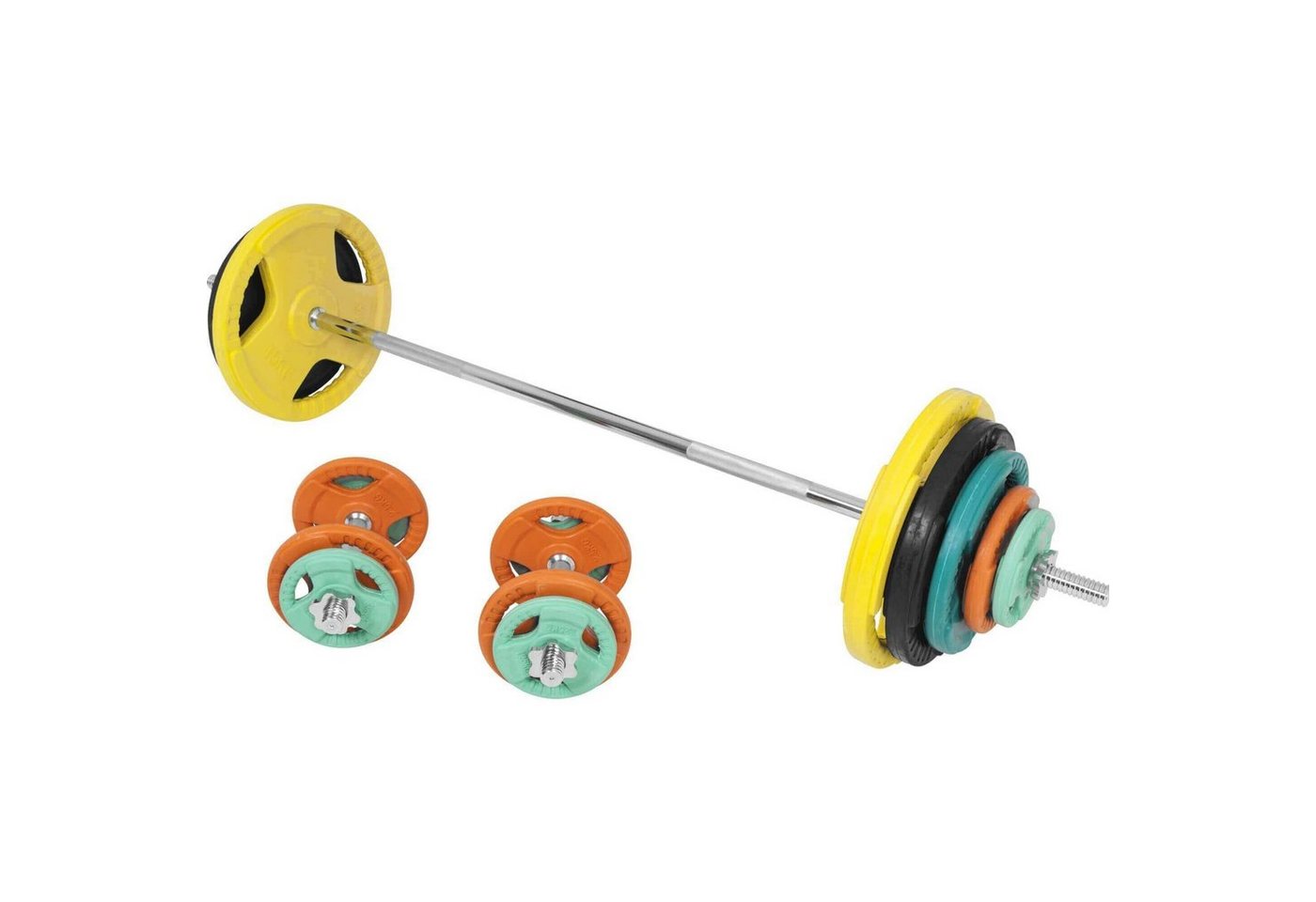 GORILLA SPORTS Hantel-Set 100 kg, Langhantelstange 170 cm, Kurzhanteln, 30mm, Gusseisen gummiert von GORILLA SPORTS