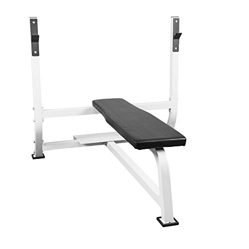 GORILLA SPORTS Hantelbank - mit Hantelablage, 143 x 110 x 103 cm, bis 250 kg Belastbar, Weiß - Drückerbank, Trainingsbank, Flachbank, Fitnessbank, Gym von GORILLA SPORTS