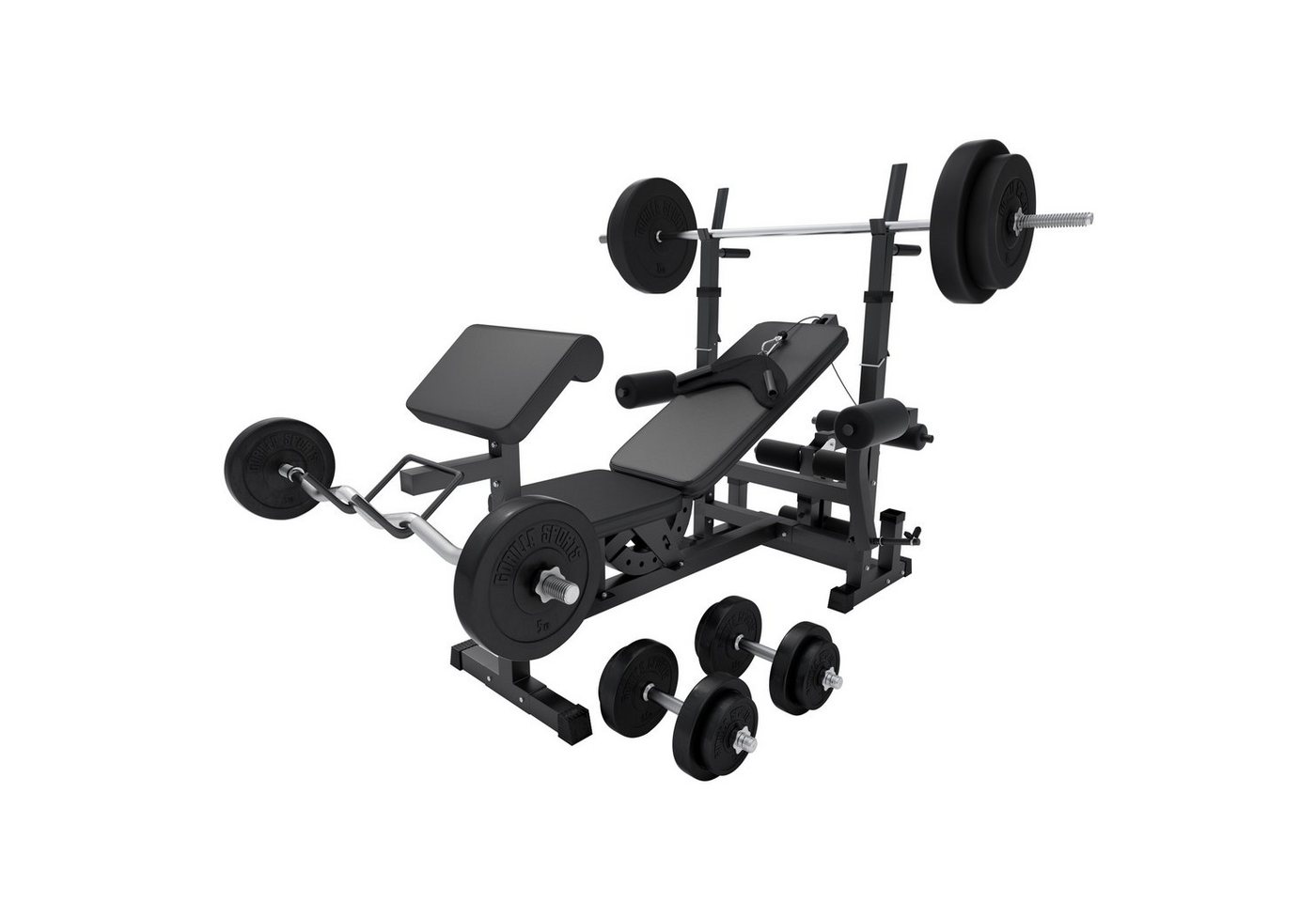 GORILLA SPORTS Kraftstation inkl. Hantelset 100kg, Latzug, Weiß/Schwarz - Multifunktion Hantelbank von GORILLA SPORTS