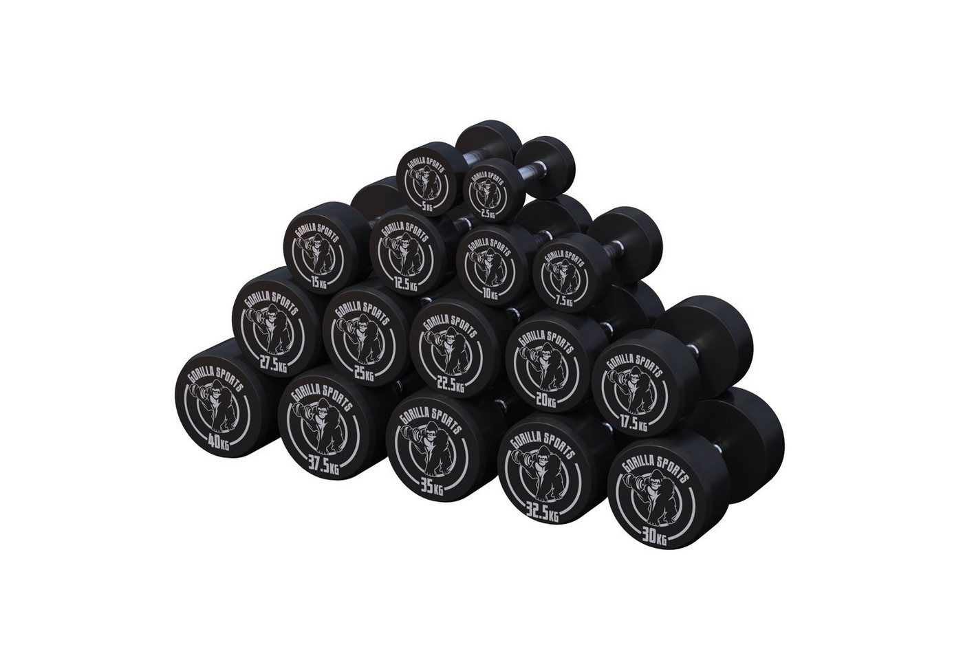 GORILLA SPORTS Kurzhantel Einzeln/2er Set, von 2,5 bis 40 kg Gewichte, Gummi, Gusseisen, Schwarz von GORILLA SPORTS