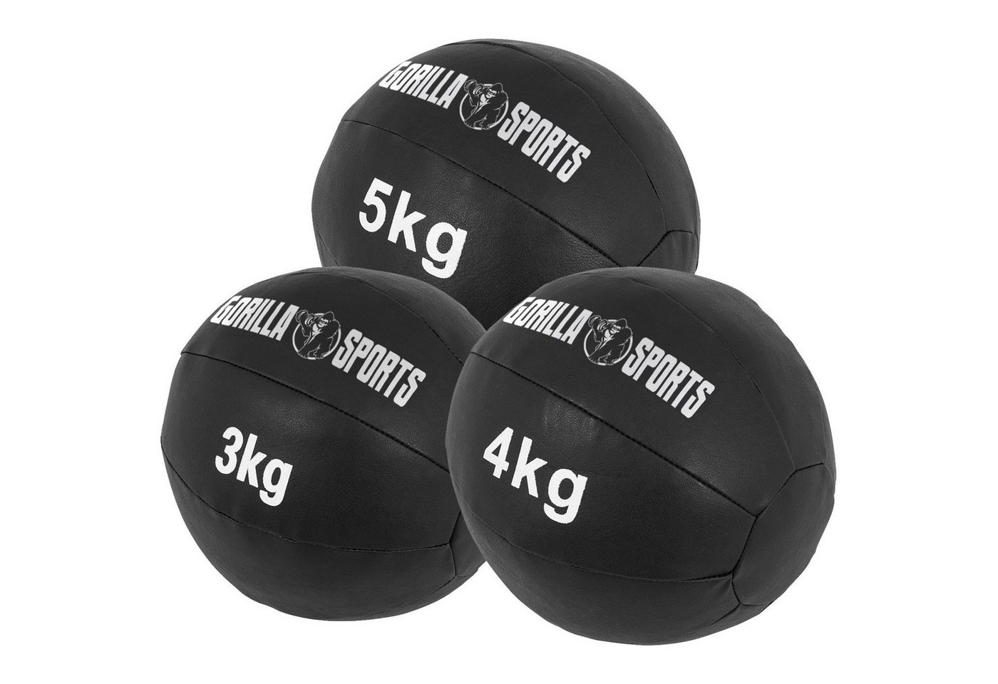 GORILLA SPORTS Medizinball Einzeln/Set, 29cm, aus Leder, Trainingsball, Fitnessball, Gewichtsball, Schwarz, Slamball, von 1 kg bis 10 kg Gewichten, für Krafttraining von GORILLA SPORTS