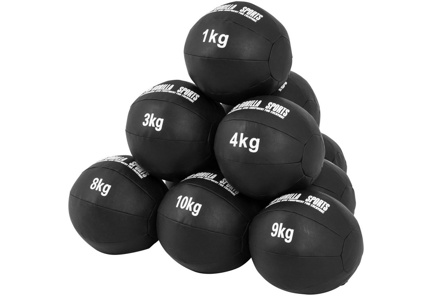 GORILLA SPORTS Medizinball Einzeln/Set, 29cm, aus Leder, Trainingsball, Fitnessball, Gewichtsball, Schwarz, Slamball, von 1 kg bis 10 kg Gewichten, für Krafttraining von GORILLA SPORTS