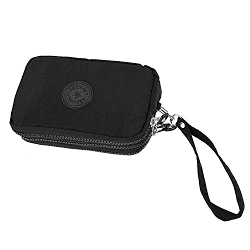 GOSIA Geldbörse aus Stoff mit Reißverschluss, drei Reißverschlusstaschen, tragbare Make-up-Tasche, schwarz, Schwarz von GOSIA