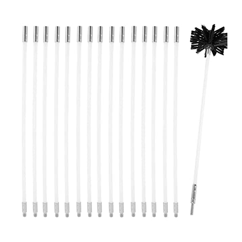 Kaminbürste Stange Set, Kanalentlüftungs Reinigungsset, 1 Nylon Bürstenkopfs Mit 12 Flexibler 610mm Stange Kaminbürsten Set Für Kamin/Trockner Vent/Abwasserrohr Schornsteinreinigungsset(18 Rods,610mm) von GOUJIAN