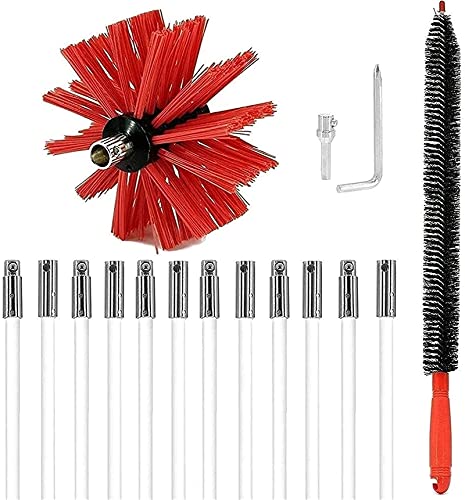 Schornsteinfeger-Set, Schornsteinreinigungsbürsten-Set Mit Langem Griff, Flexiblen Stäben Und Austauschbarem Bürstenkopf, Nylon-Kehrbürste, Reinigungswerkzeug Schornsteinreinigungsset(12 Rods,610mm) von GOUJIAN