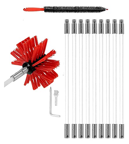 Schornsteinfeger-Set, Schornsteinreinigungsset Mit 9 Flexiblen Schornsteinstangen, Schornsteinbürste, Rotierendes Schornsteinreinigungssystem Mit Bohrerantrieb Schornsteinreinigungsset(9 Rods,610mm) von GOUJIAN