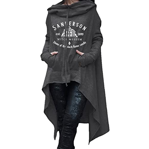 GOZYLA Pullover Sweatshirt Rundhals Lange Ärmel Unregelmäßiger Saum Hoodie Decke Halloween Sweatshirt Einfarbiger Druck Hoodies mit Tasche (Color : B- Grey, Size : L) von GOZYLA