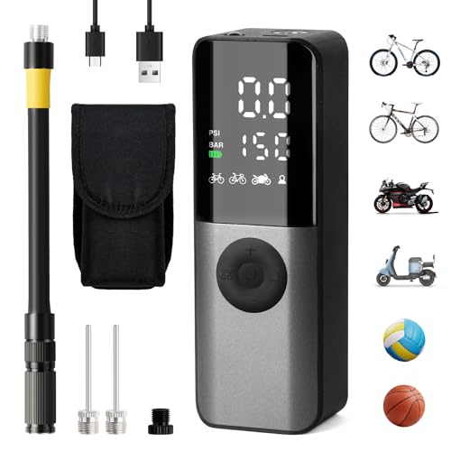 GPUTEK Elektrische Fahrradpumpe, Bike Pump 150PSI mit Digitales Druckmessgerät, Fahrradpumpen Elektrisch Aufladbar mit Ventilzubehör für Rennrad, Mountainbike, E-Bike, Motorrad von GPUTEK