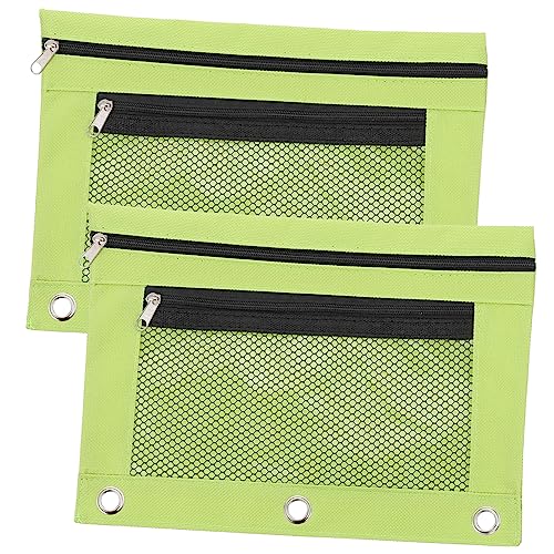 GRADENEVE 2st Binder Federmäppchen Mesh-aufbewahrungstaschen Stiftetui Mit 3 Ringen Stifte Aufbewahrungstasche Bleistiftbehälter Tragbare Stifttasche Mehrzweck-stifttasche Green Oxford-Stoff von GRADENEVE