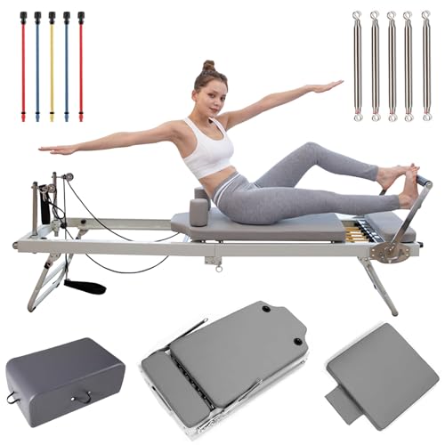 GRDSGRD Pilates Reformer Machine Foldable Pilates Equipment for Home Workouts Multifunctional Pilates Studio Machine for Intermediate and Beginners User,Grau von GRDSGRD